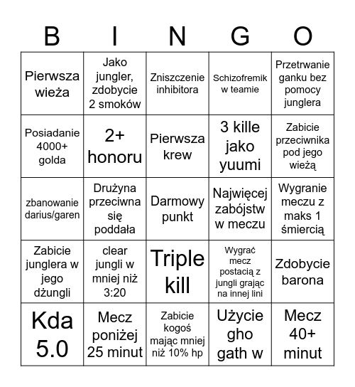Ligolego Bingo Card