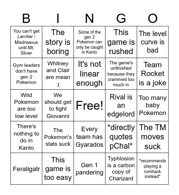 "Gen 2 is bad actually" bingo Card