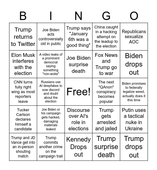 PGRED 2024 Election Cycle Bingo Card