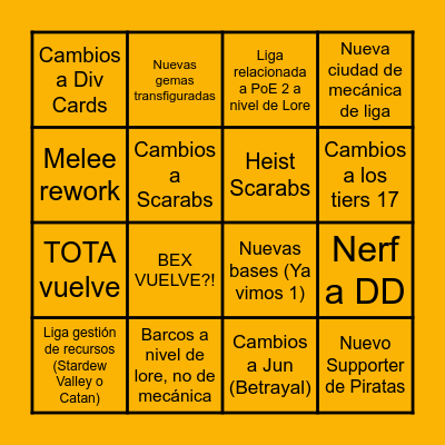 Bingo 3.25 Path of Exile - Ayeleth Bingo Card