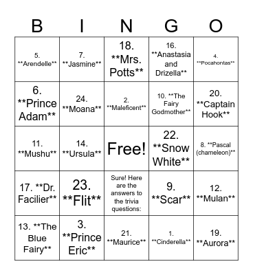 Once Upon a A Time Bingo Card