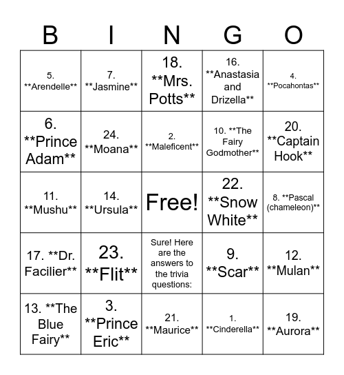 Once Upon a A Time Bingo Card