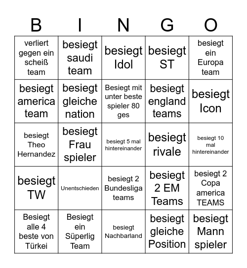 Fußball Bingo Card