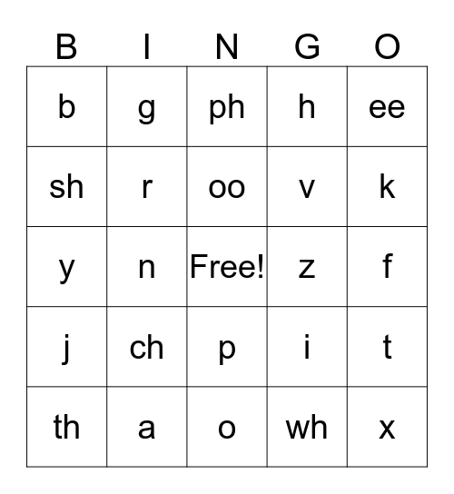 Phonics BINGO Card