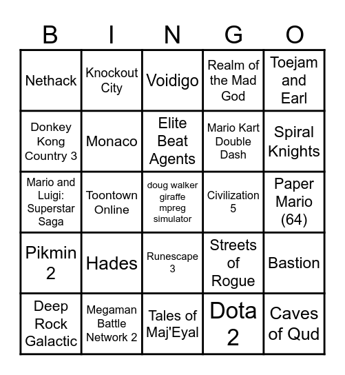 gaming Bingo Card