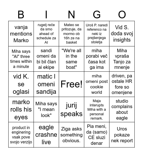 AllHands bingo Card