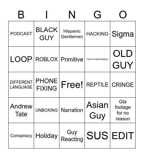 YOUTUBE SHORTS Bingo Card