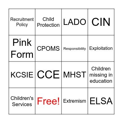 KCSIE BINGO Card