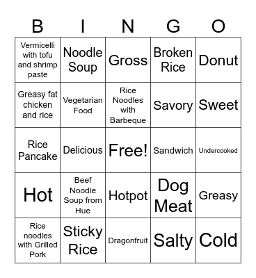 Food Bingo Card