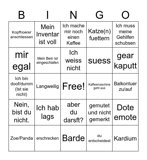 Franzi Bingo Card