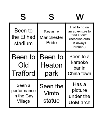 Manchester Bingo Card