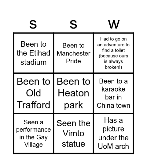Manchester Bingo Card