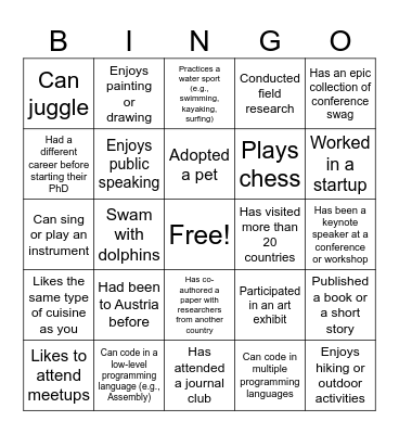 WiML Bingo Card