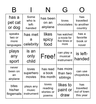 Human Bingo Card