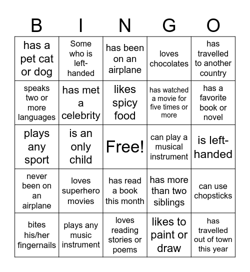 Human Bingo Card