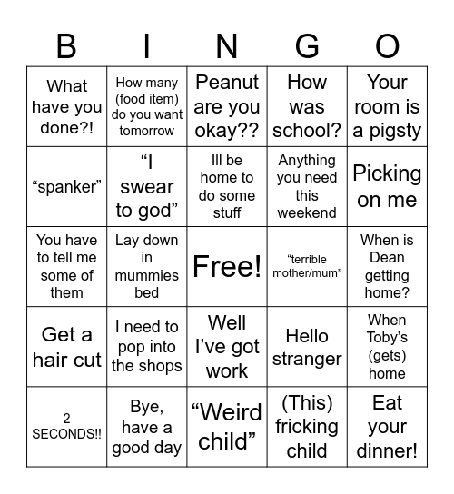 MUM BINGO Card