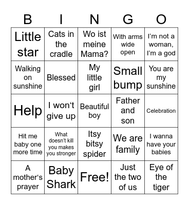 Baby Party Songs Bingo Card
