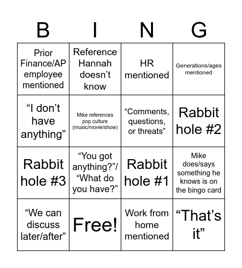 team bingo Card