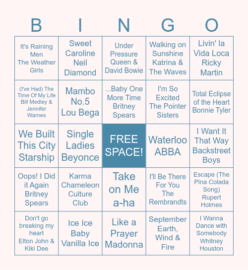 Musical Bingo Card