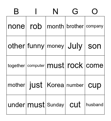 unit5 Bingo Card