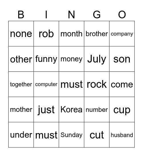 unit5 Bingo Card