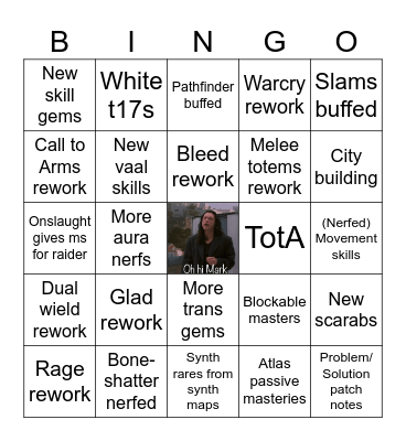 3.25 Stream + Patch Notes Ruthless Melee Buff (Copium) Bingo Bonanza Bingo Card