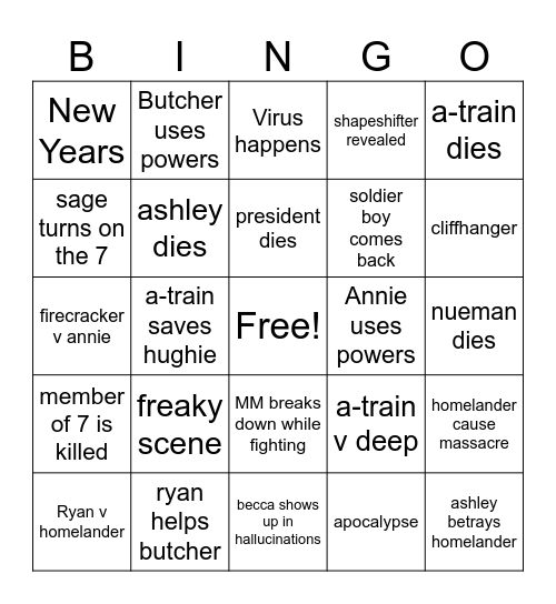 The Boys Bingo Card