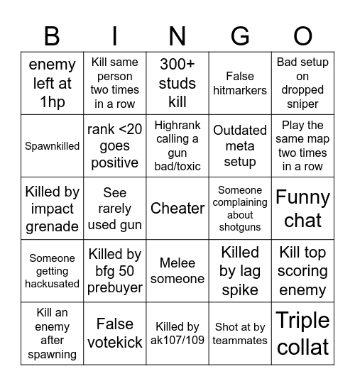 Phantom forces bingo v2 Bingo Card