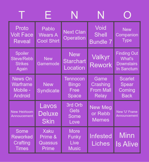 Tennocon Bingo Card