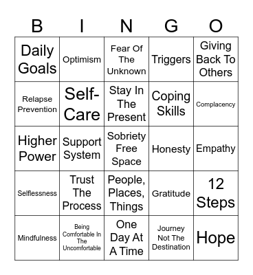 Recovery Bingo Card