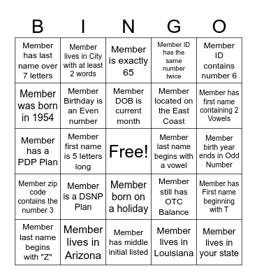 Member Bingo Card