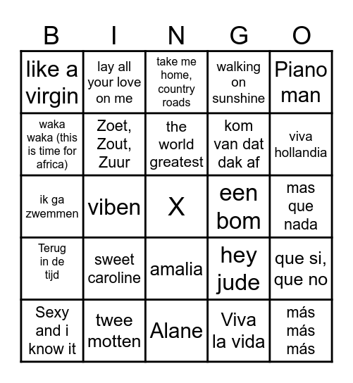 Muziek Bingo Card