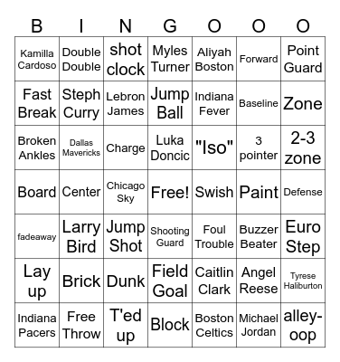 Basketball Bingo Card