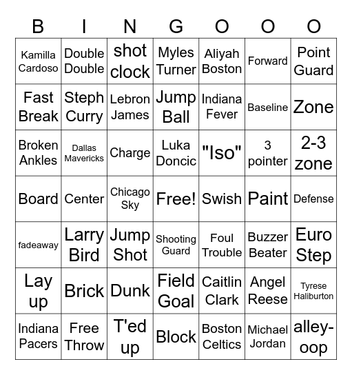 Basketball Bingo Card