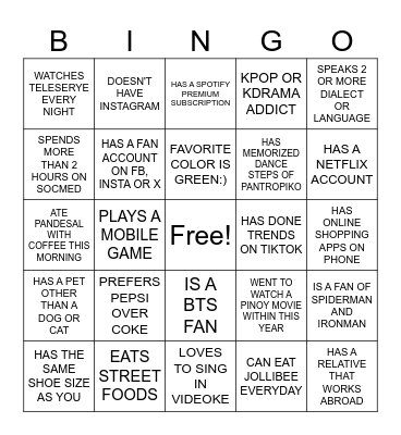 GETTING TO KNOW YOU Bingo Card