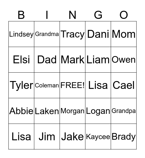 Relief Society Bingo Card