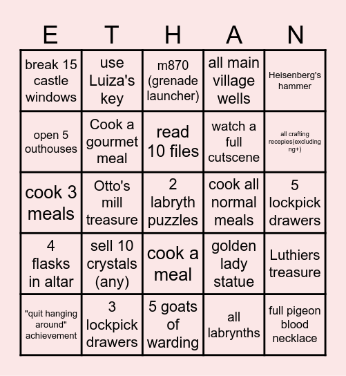 RE8 Lockout Bingo Card