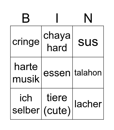 tiktok Bingo Card