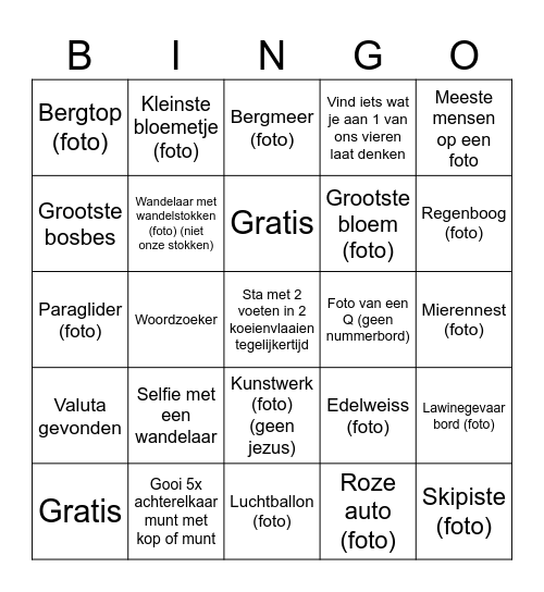 Vakantie Bingo 2024 Bingo Card