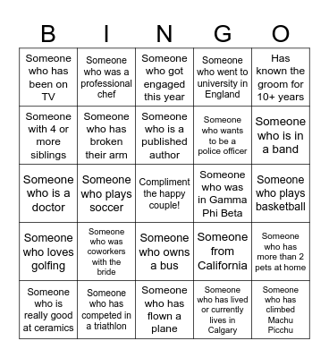 Get to know you bingo! Bingo Card