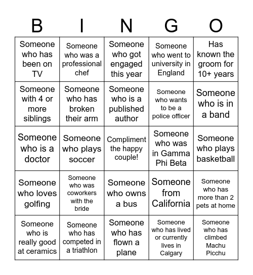 Get to know you bingo! Bingo Card