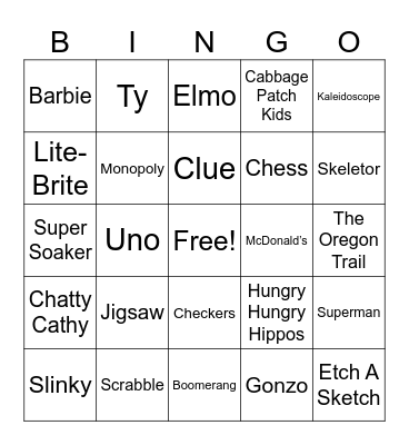 Toys & Games Trivia Bingo Card