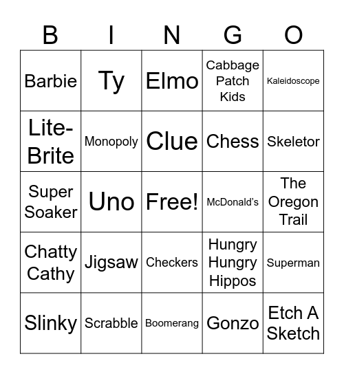 Toys & Games Trivia Bingo Card