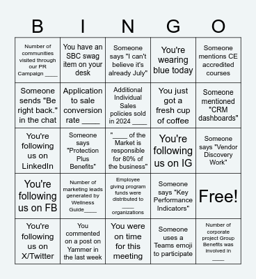 Quarterly Department Meeting Bingo Card