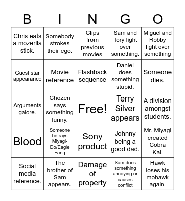 Cobra Kai: Season 6 Part I Bingo Card