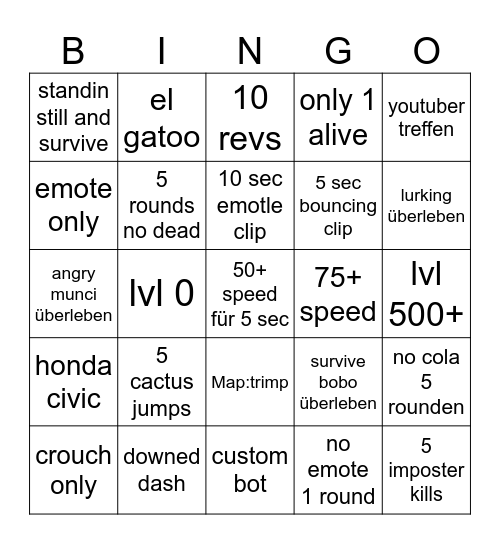 Evade Bingo Card