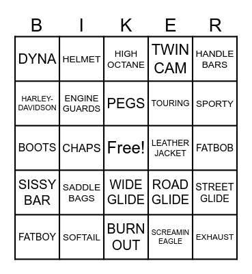 BIKER BINGO Card