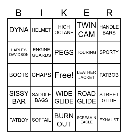 BIKER BINGO Card