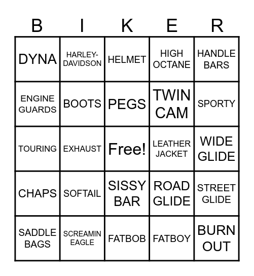 BIKER BINGO Card