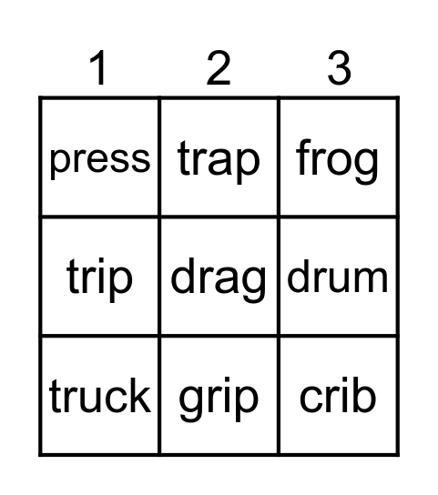 Beginning "r" blends Bingo Card